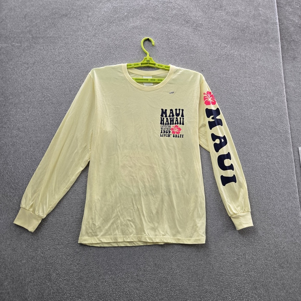Maui Hawaii  Men Shirt L Yellow Graphic Southern Spirit Logo Long‎ Sleeve